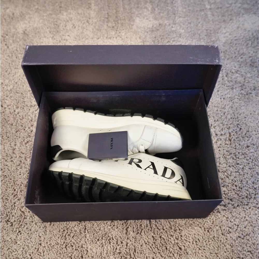 Prada White and Black Logo Sneakers- FINAL SALE